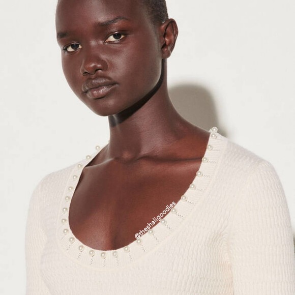 SANDRO Beaded Sweater Pearl Embellished Knit Top - Picture 3 of 8